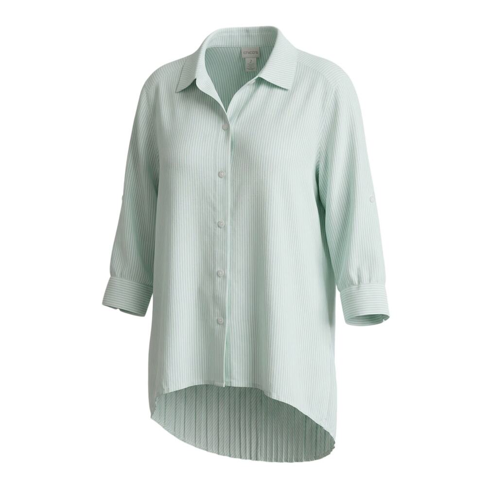 Chico's Women's L Coastal Resortwear Preppy Minimalist Vacation Button Up‎ Shirt